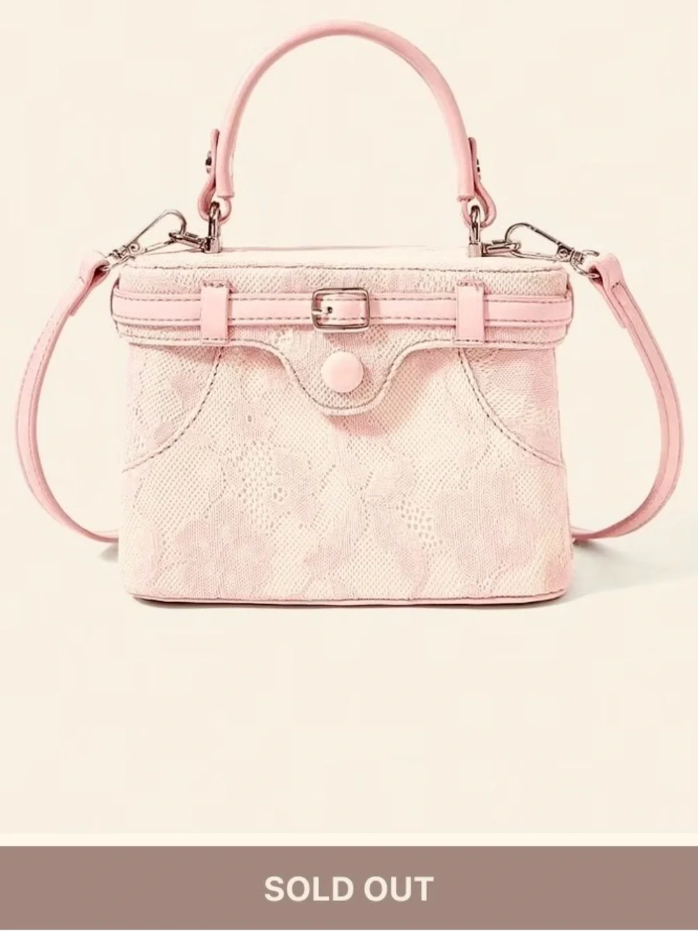 Pink Lace-Textured Top-Handle Crossbody Bag